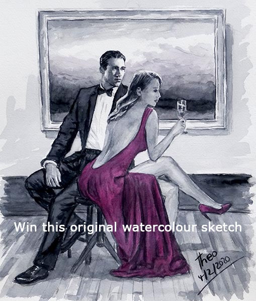 Original Valentine's watercolour sketch by Theo Michael