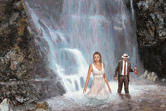 oil painting Caledonia Fall, a waterfall in Cyprus by Theo Michael