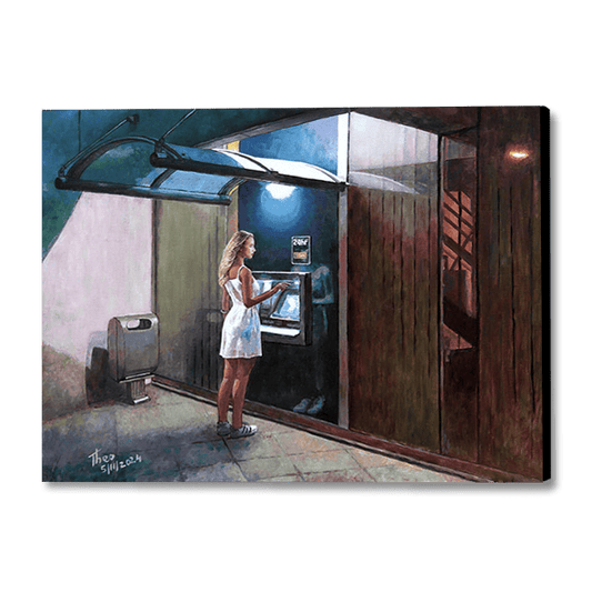 canvas print The Cashpoint Machine by Theo Michael, an Edward Hopper style oil painting.