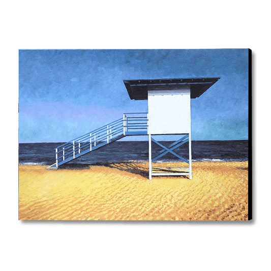 beach painting of a lifeguard stand, an oil painting by Theo Michael featuring a deserted Cyprus beach