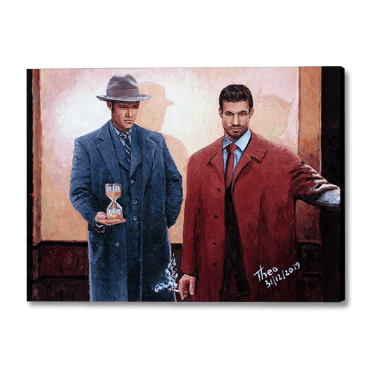 Film Noir style painting by Theo Michael, Going Down