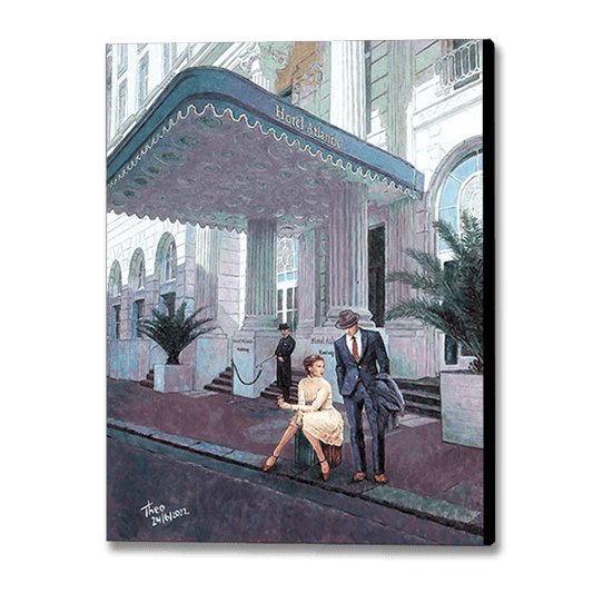 Canvas print of oil painting Hotel Atlantic in Hamburg by Theo Michael