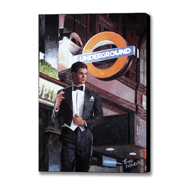 London paintings, an oil painting of Leicester Square station by Theo Michael