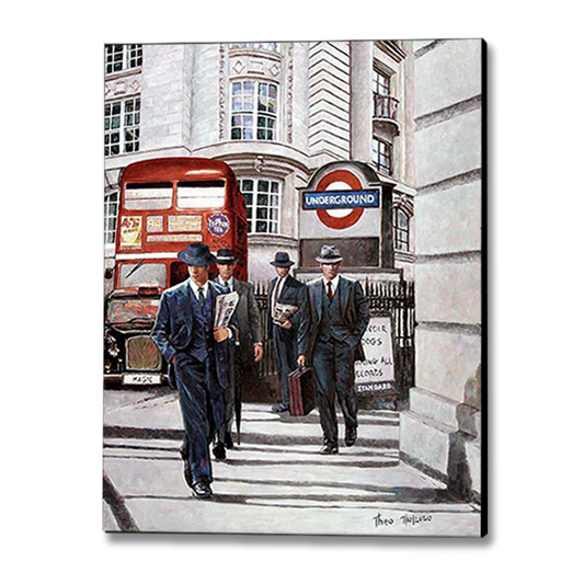 Canvas Print of London painting  with iconic bus and taxi by Theo Michael inspired by Quentin Tarantino's Reservoir Dogs