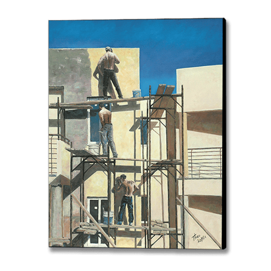 Mediterranean Fine Art Print by Theo Michael, Men At Work inspired by  Gustave Caillebotte's Floor Scrapers.