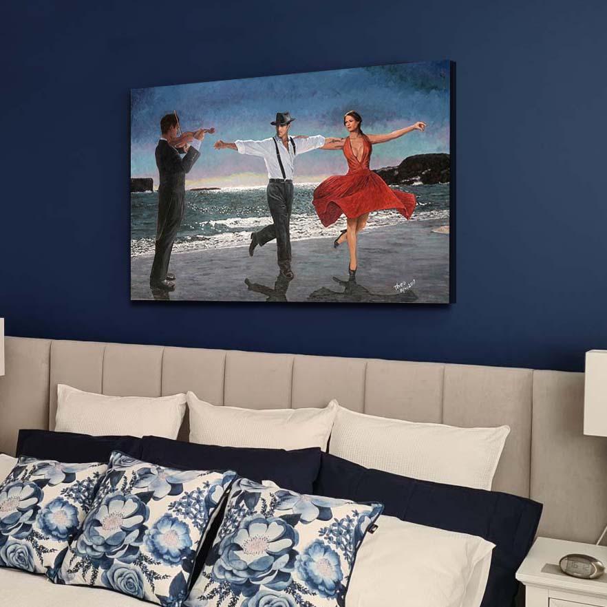 Dance oil painting by the beach under the moonlight by Theo Michael