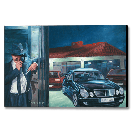 Art Noir Canvas Print by Theo Michael, Night Owl inspired by Edward Hopper's Nighthawks