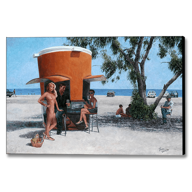Mediterranean Canvas Print by Theo Michael, The Picnic Basket inspired by Edouard Manet's painting Le dejeuner Sur l'herbe (Luncheon on the Grass).