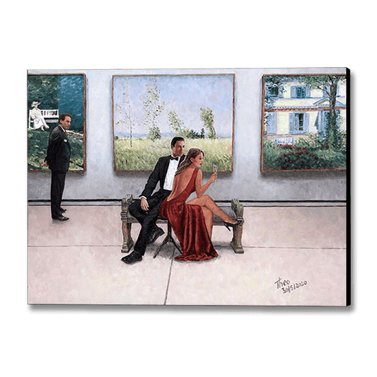 A canvas print featuring the interior of the Old National Gallery in Berlin. An oil painting by Theo Michael titled The Gallery Attendant