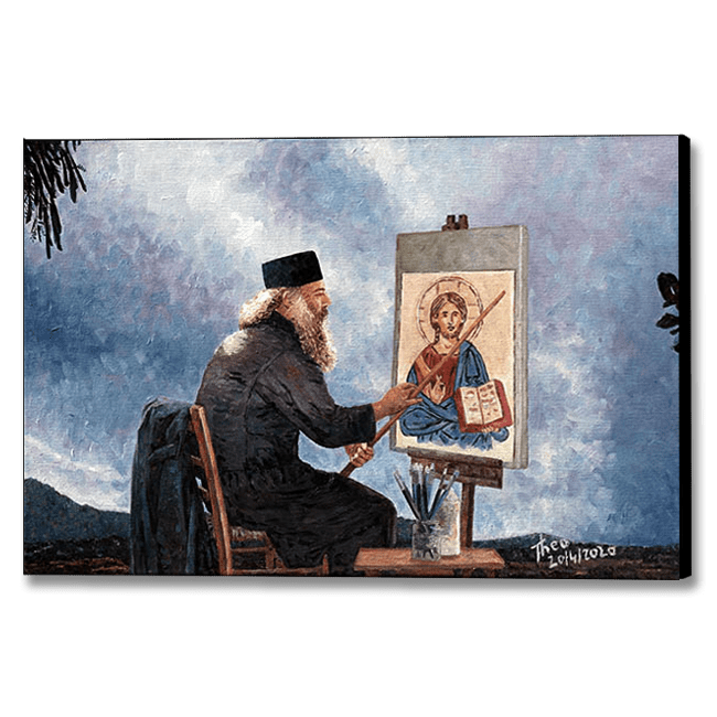 Canvas print of an oil painting titled The Icon Painter, Cyprus traditions by Theo Michael