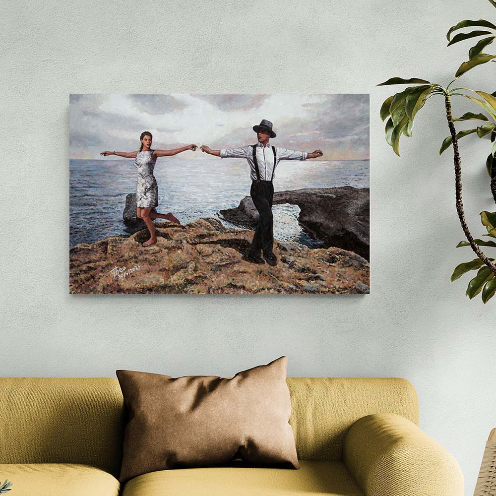 Canvas print Dance painting, beach painting by Theo Michael celebrating the Joy Of Dance at Cape Greko in Cyprus