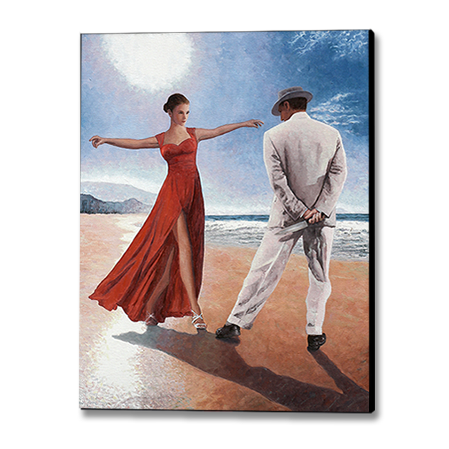 Art Noir beach paintings  of a couple dancing with a knife by Theo Michael titled The Last Dance