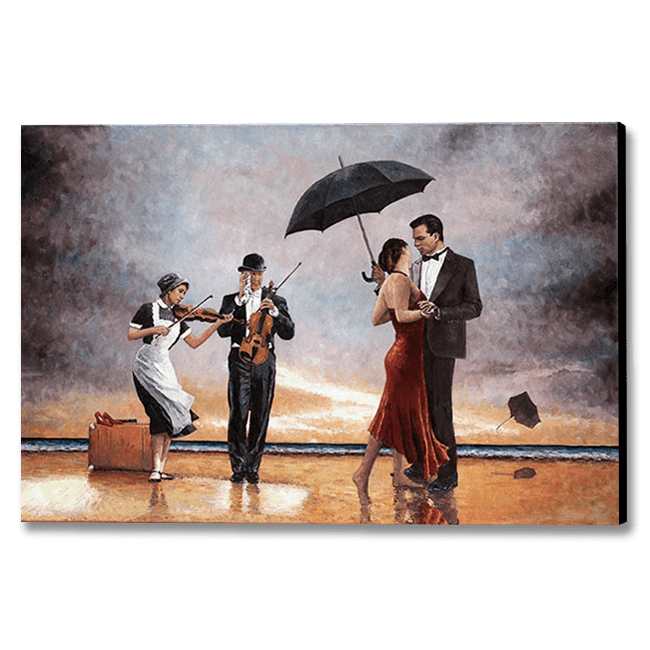 Homage to the Singing Butler, a painting inspired by Jack Vettriano and painted by Theo Michael. Discover the Beauty of dance paintings by the beach, beautiful Canvas Art and Fine Art Prints for Your Home