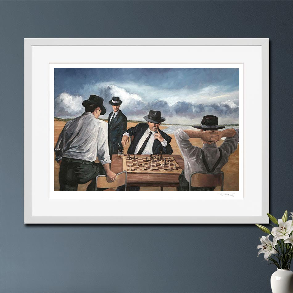 Chess Painting by the beach by Theo Michael, titled The Chess Players. A Fine Art Print for your home.