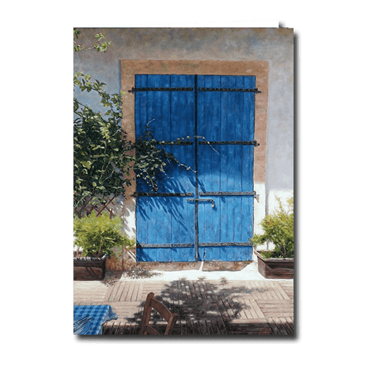 Designer Greeting Card after the oil painting Blue Door In Summer Light by Theo Michael