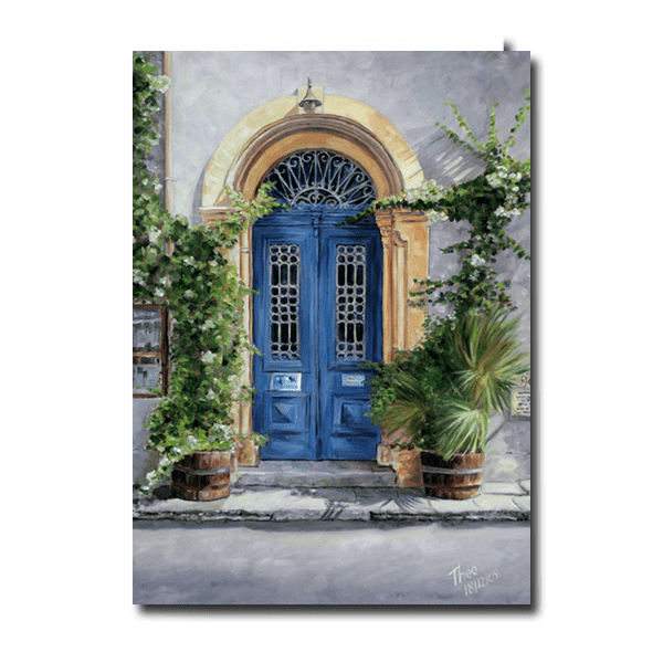 Designer Greeting Card after the oil painting The Blue Door by Theo Michael