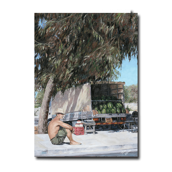 Designer Greeting Card after the oil painting The Melon Seller by Theo Michael