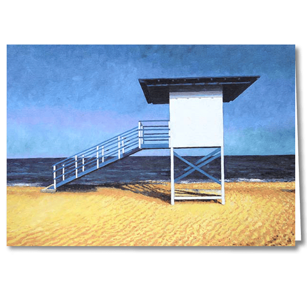 Greeting card The Lifeguard Tower after an original oil painting by Theo Michael