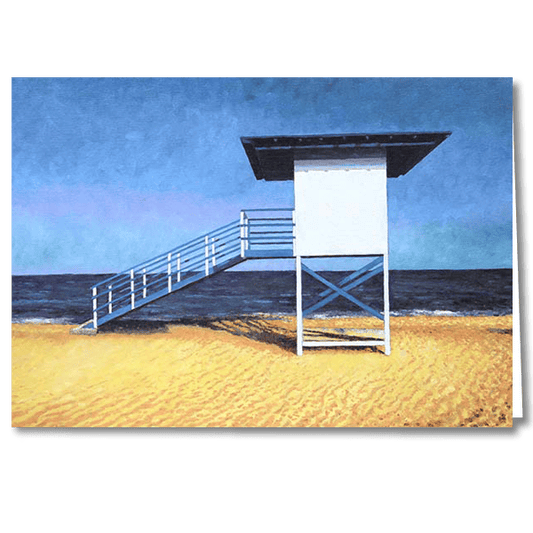 Greeting card The Lifeguard Tower after an original oil painting by Theo Michael