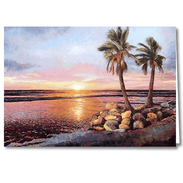 Greeting card Sunset By The Sea after an original oil painting by Theo Michael