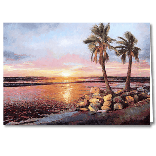 Greeting card Sunset By The Sea after an original oil painting by Theo Michael