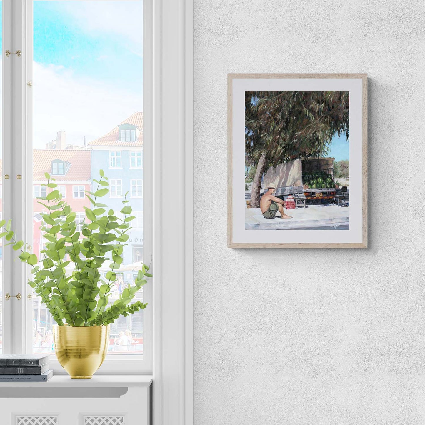 Traditional Cyprus painting, The Melon Seller a Fine Art Print by Theo Michael
