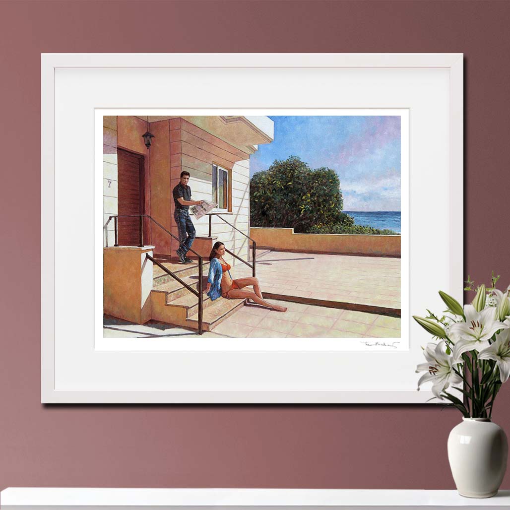 Edward Hopper Inspired framed Fine Art Print of a couple outside their seaside house by Theo Michael