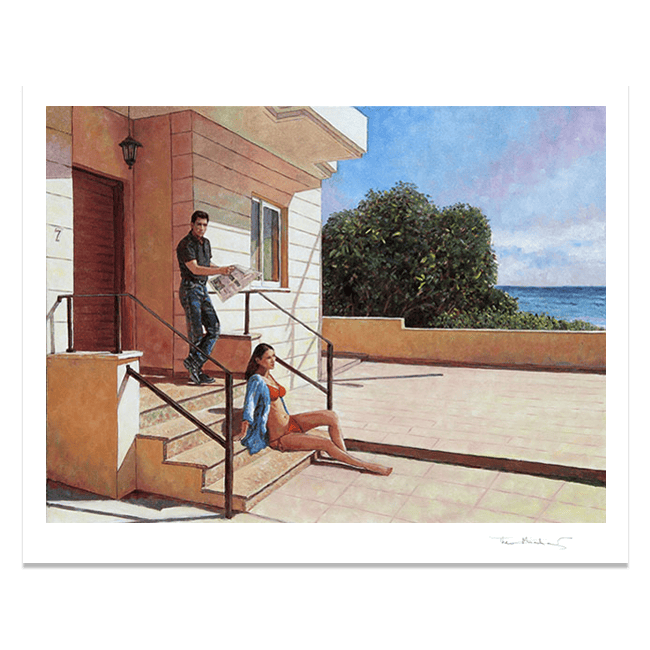 Edward Hopper Inspired Fine Art Print of a couple outside their seaside house by Theo Michael