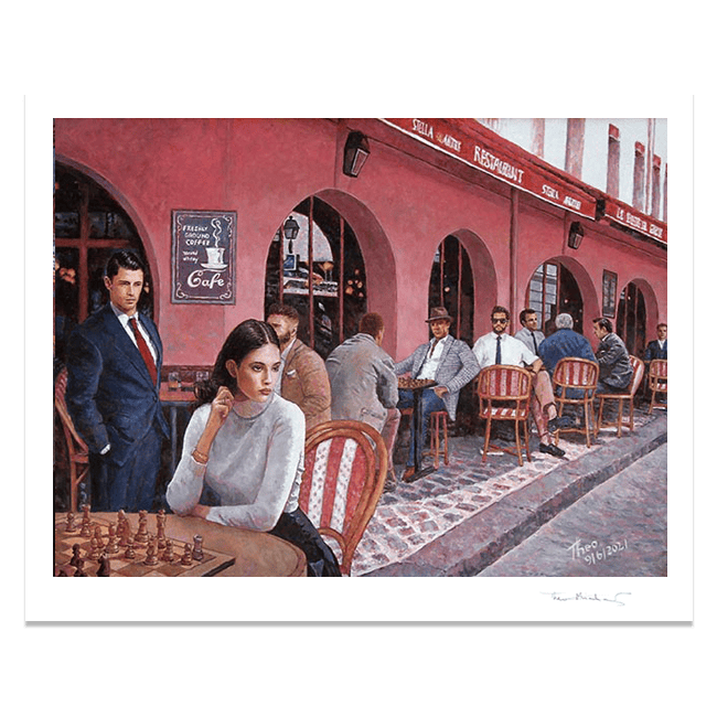 Fine Art Print The Cafe, a coffee shop painting by Theo Michael