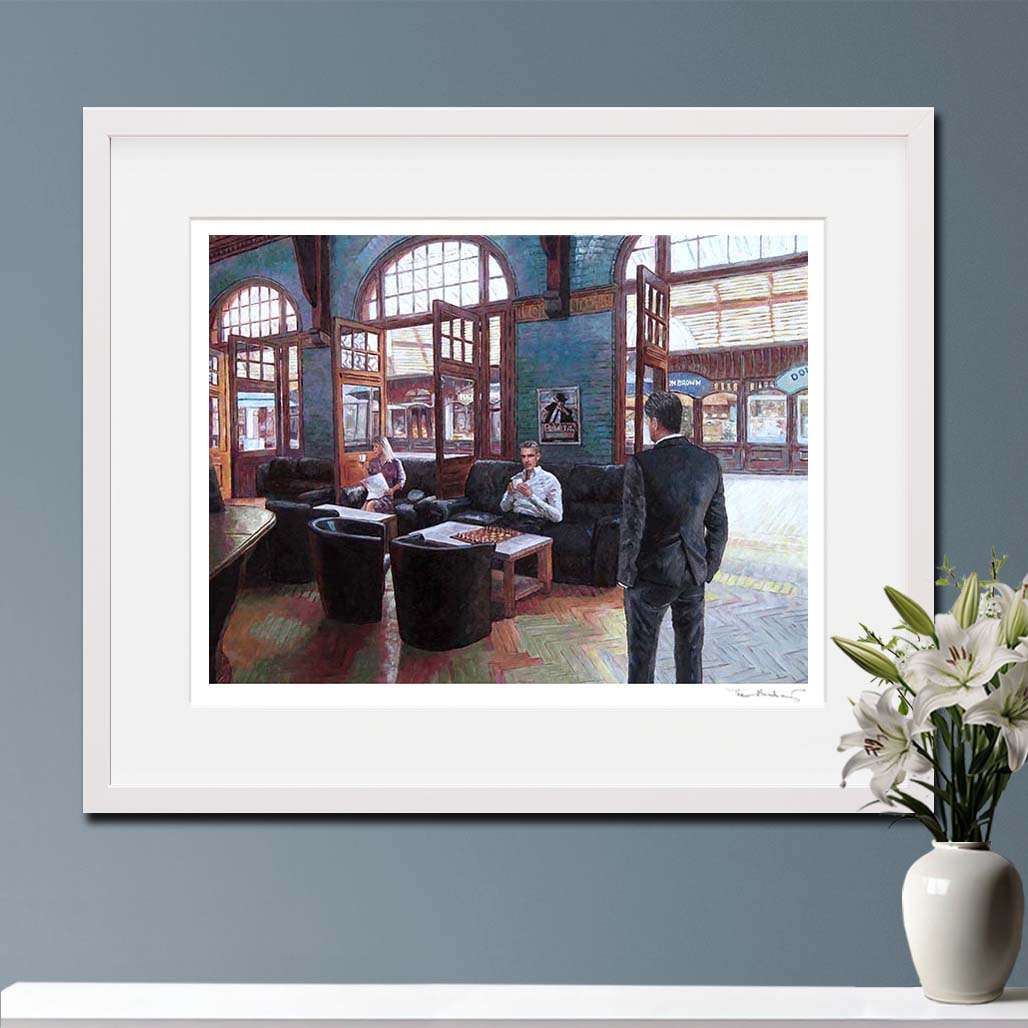 Fine Art print, chess painting in cafe in Windsor by Theo Michael
