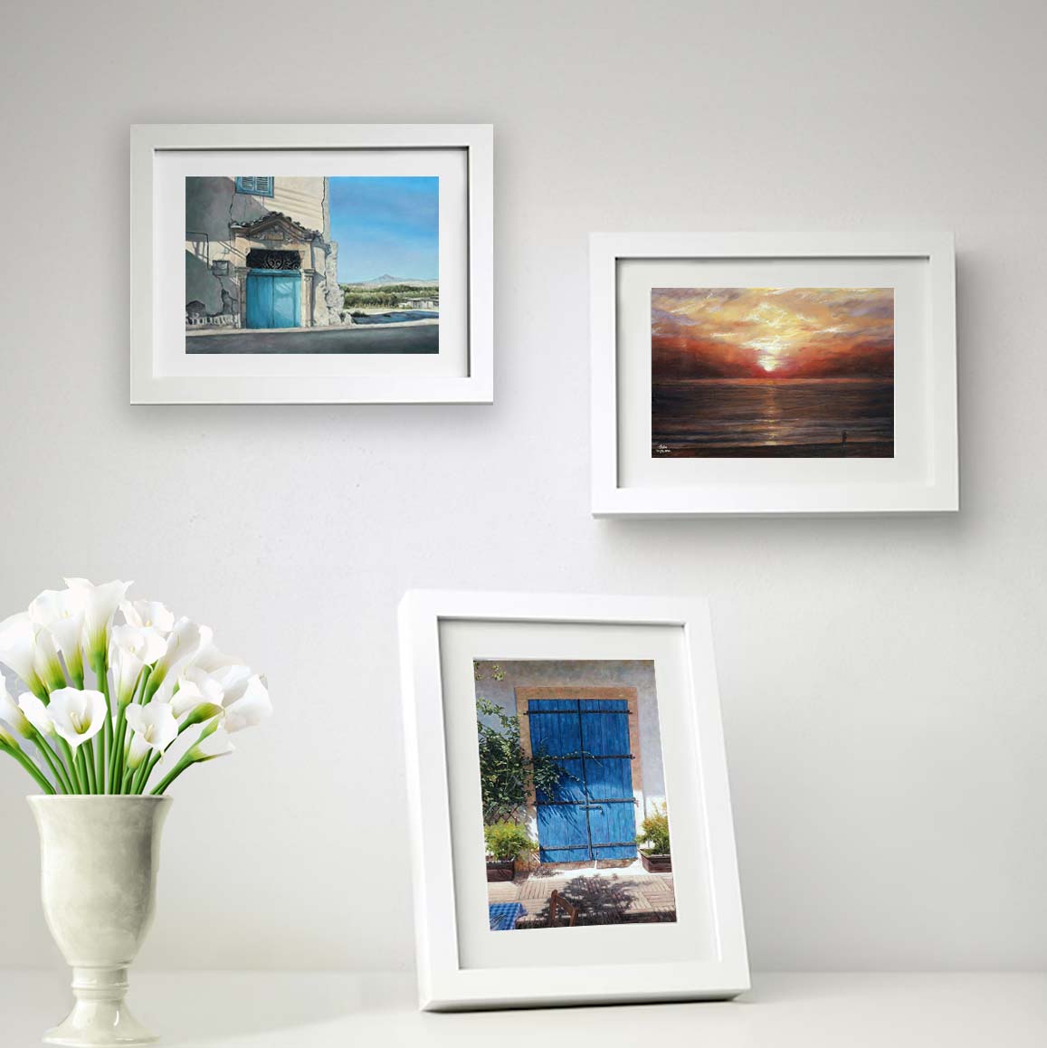 Designer Greeting Card after the oil painting Stavrovouni A Mediterranean Blue Door by Theo Michael, a greeting card worthy to be framed