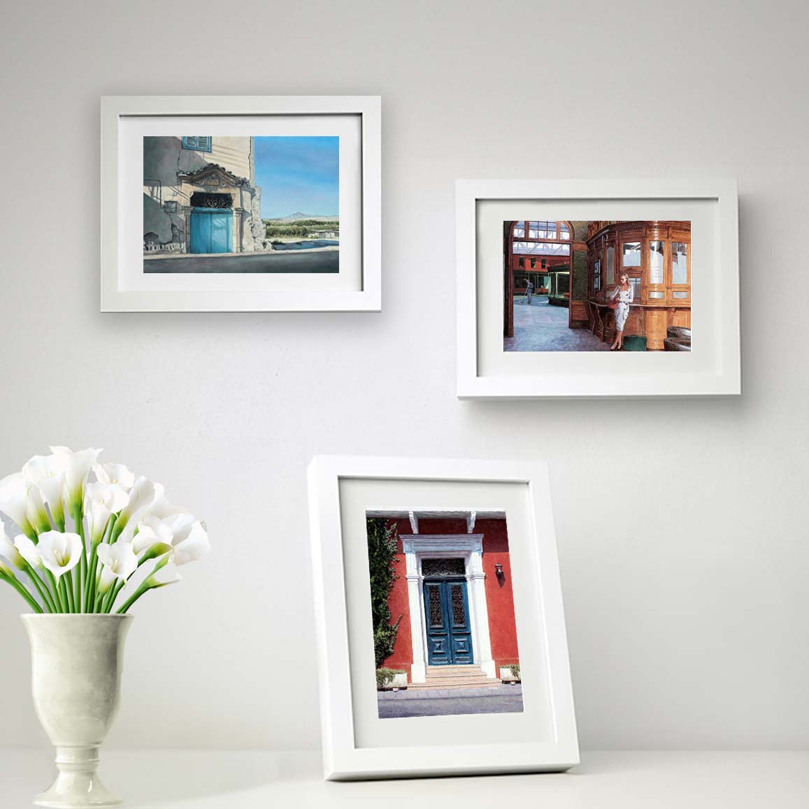 Designer Greeting Card after the oil painting Cyprus Blue Door by Theo Michael, a greeting card worthy to be framed