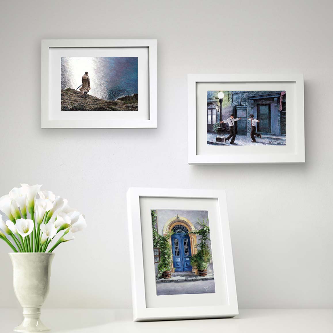 Designer Greeting Card after the oil painting Dancing In The Rain by Theo Michael, a greeting card worthy to be framed