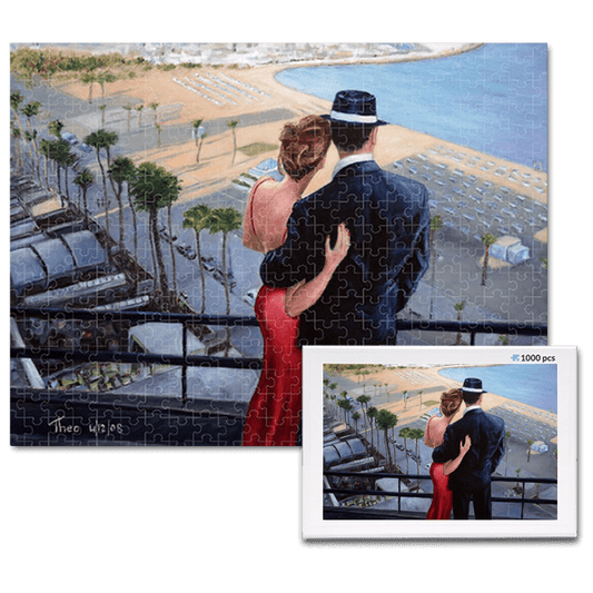 jigsaw puzzle, an art design puzzle after the oil painting Balcony With A View by Theo Michael, includes box