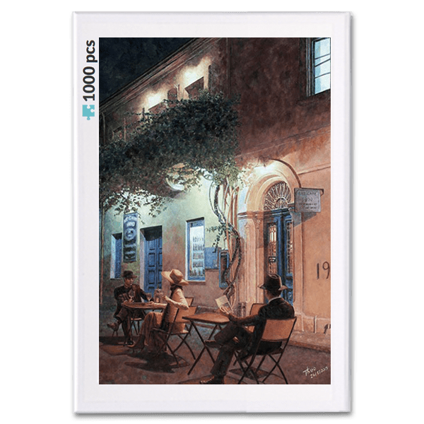 jigsaw puzzle, an art design puzzle after the oil painting Cafe At Night by Theo Michael, includes box