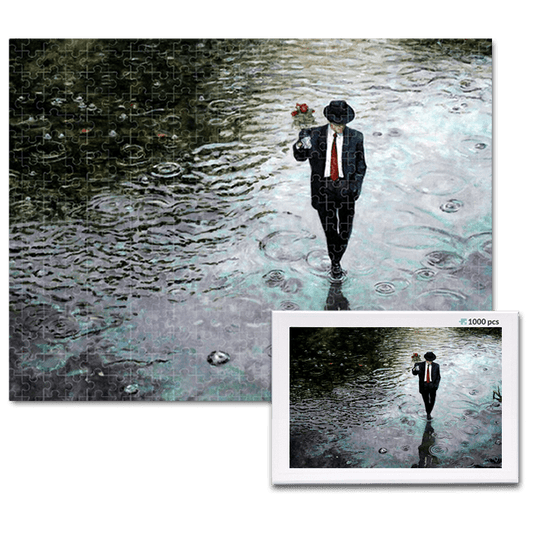 jigsaw puzzle, an art design puzzle after the oil painting Romance Isn't Dead by Theo Michael, includes box