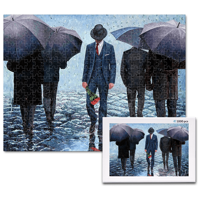 jigsaw puzzle, an art design puzzle after the oil painting The Long Goodbye by Theo Michael, includes box