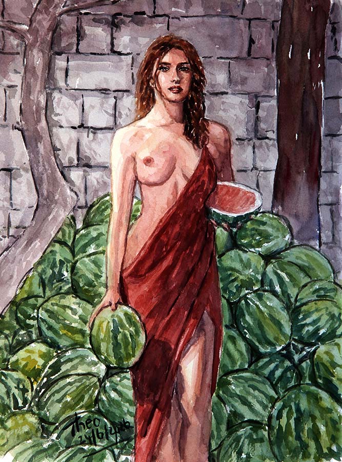 Watercolour painting, The Watermelon Vendor