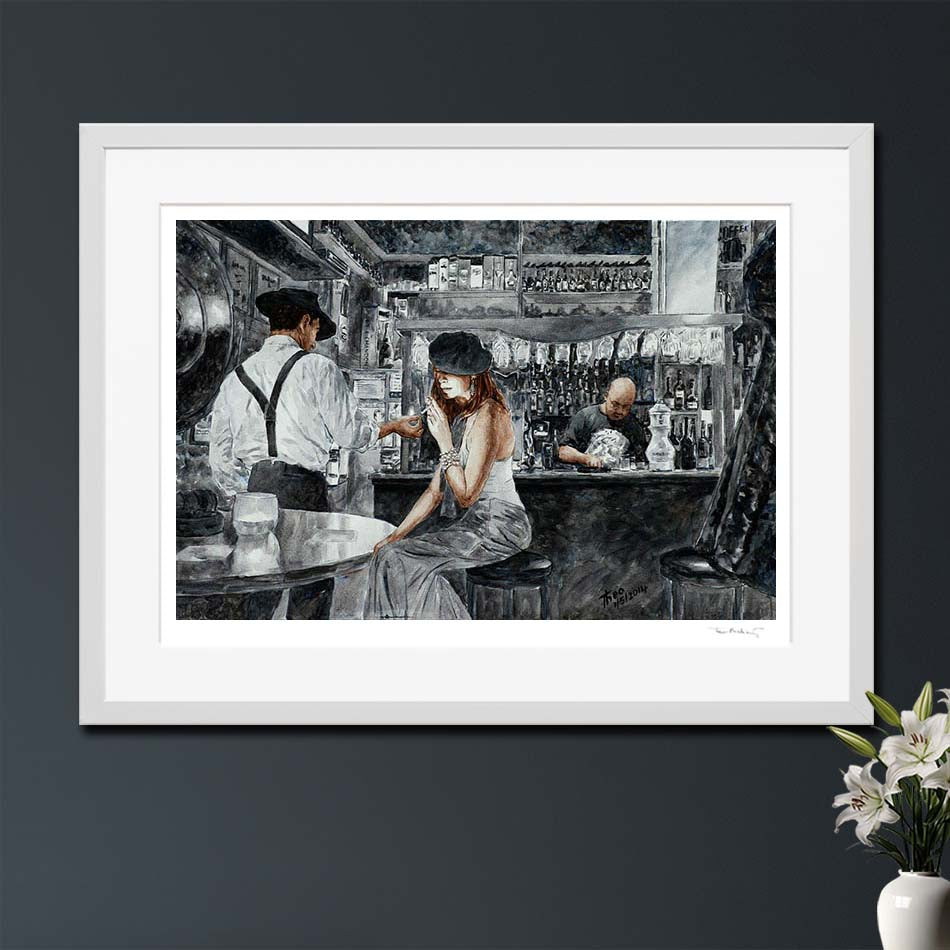 Art Noir Fine Art Print by Theo Michael, Nightlife at the Art Cafe 1900 in Larnaca, bar painting