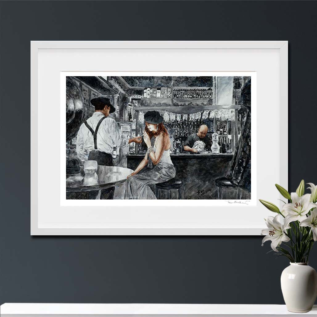 Art Noir Fine Art Print by Theo Michael, Nightlife at the Art Cafe 1900 in Larnaca, a bar painting