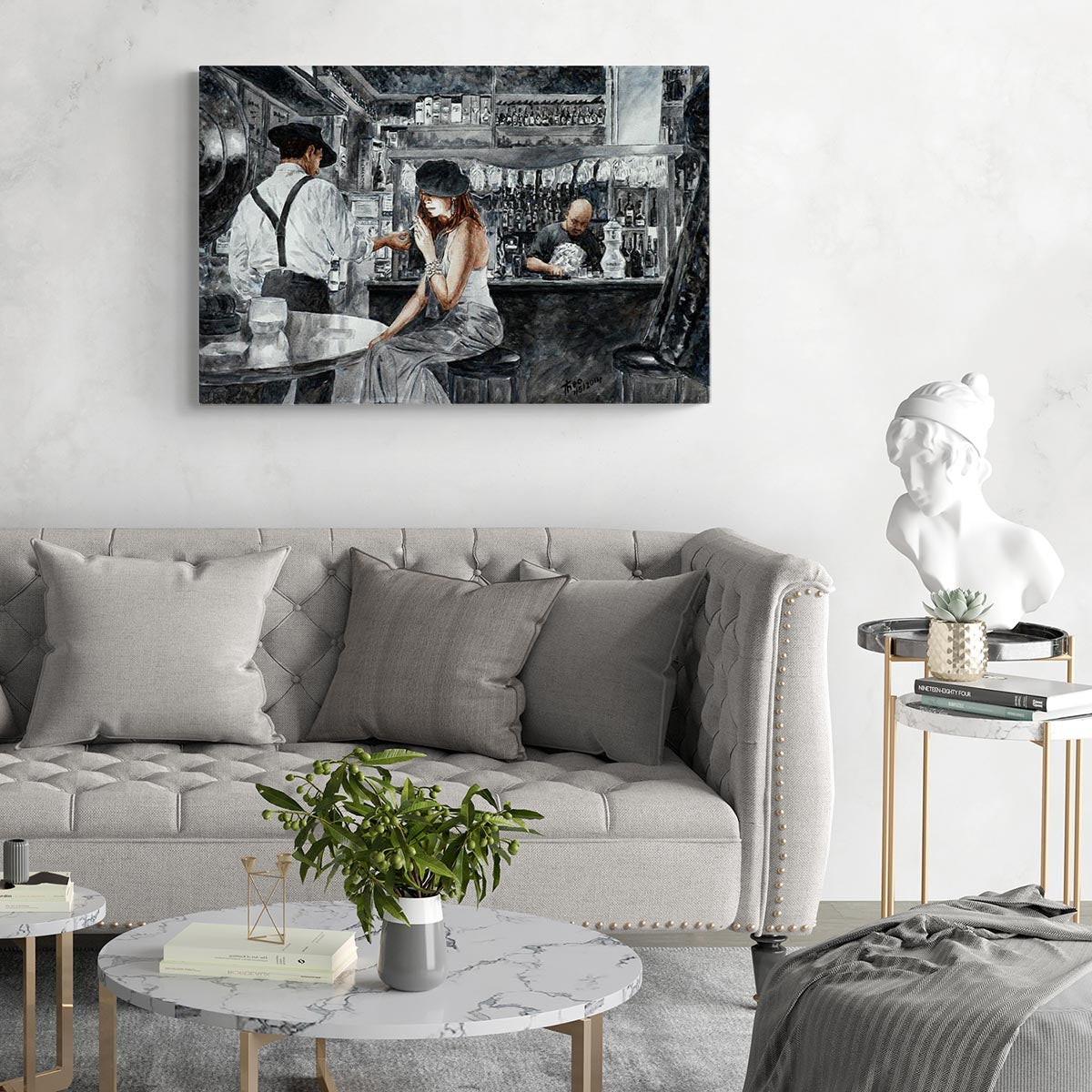 Art Noir Canvas Print by Theo Michael, Nightlife at the Art Cafe 1900 in Larnaca