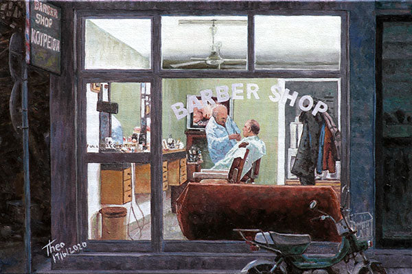 Edward Hopper style painting The Barber Shop by Theo Michael
