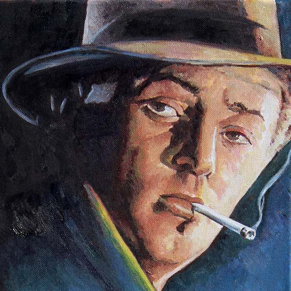 detail of oil painting of a movie poster called Out Of The Past by Theo Michael