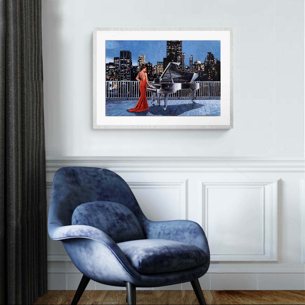 art noir painting Pianist On The Roof by Theo Michael