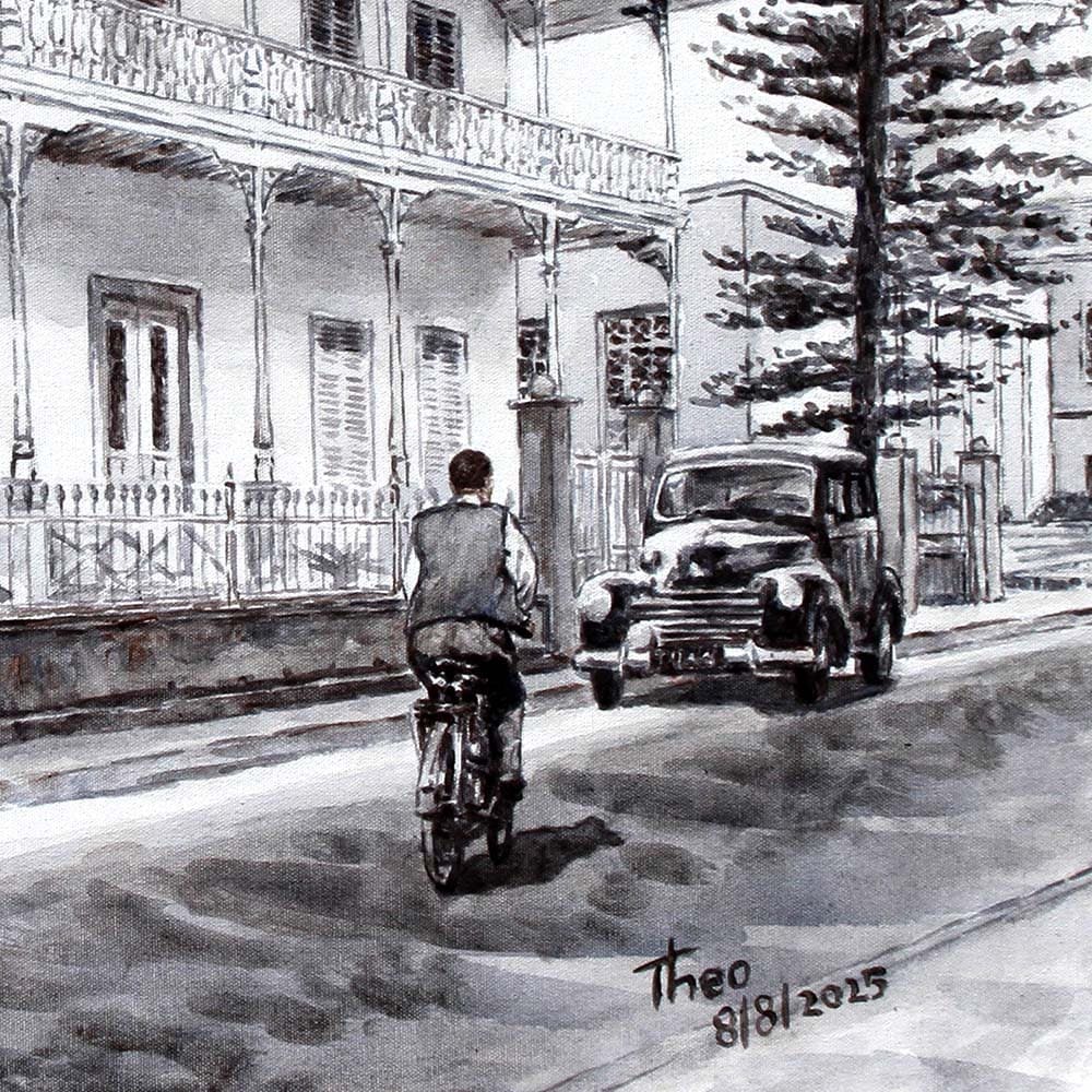 Detail of original painting in acrylic by Theo Michael of the Pierides Museum in Larnaca Cyprus