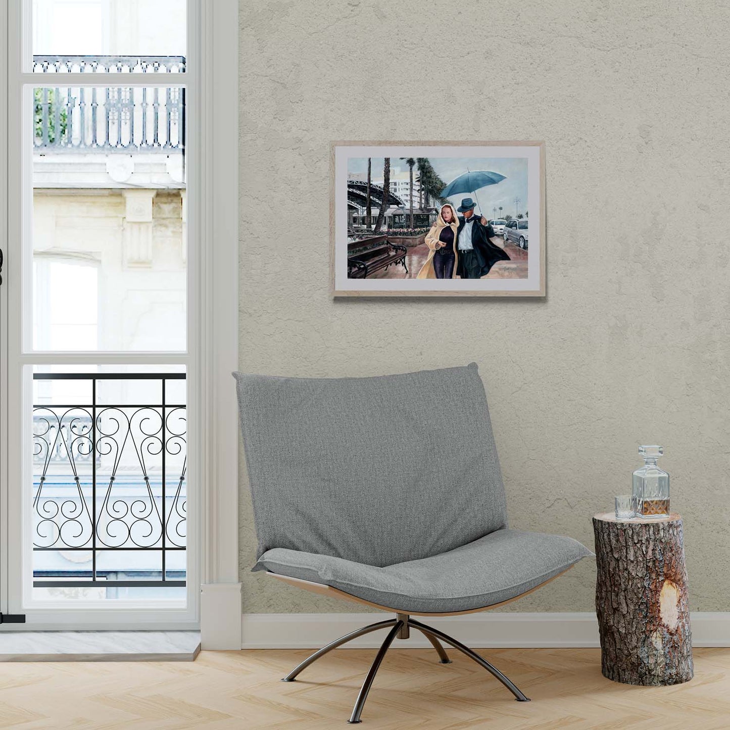 Art Noir Fine Art print of an oil painting from Art by Theo Michael, Larnaca Promenade in the rain
