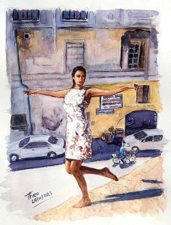 watercolour painting Dancer On The Roof by Theo Michael