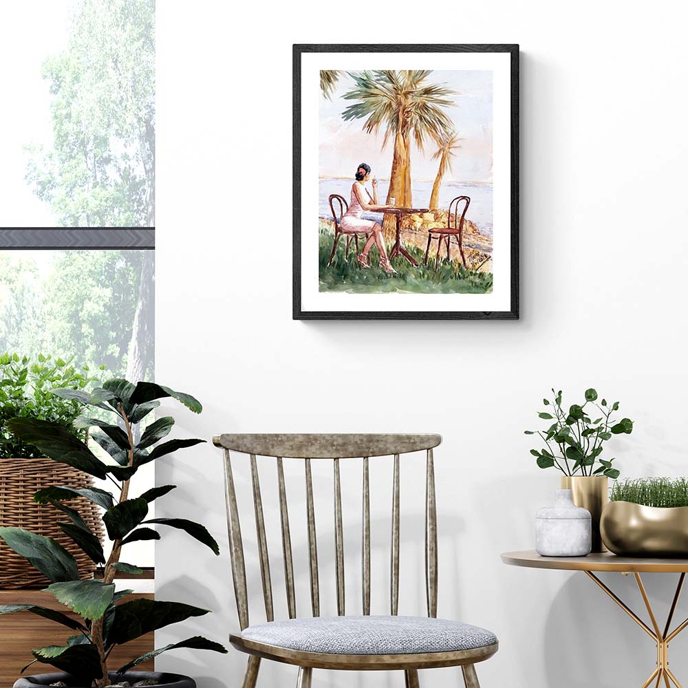 Watercolour painting Girl At The Palm Beach by Theo Michael