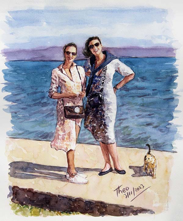 watercolour painting The Sunday Stroll by Theo Michael