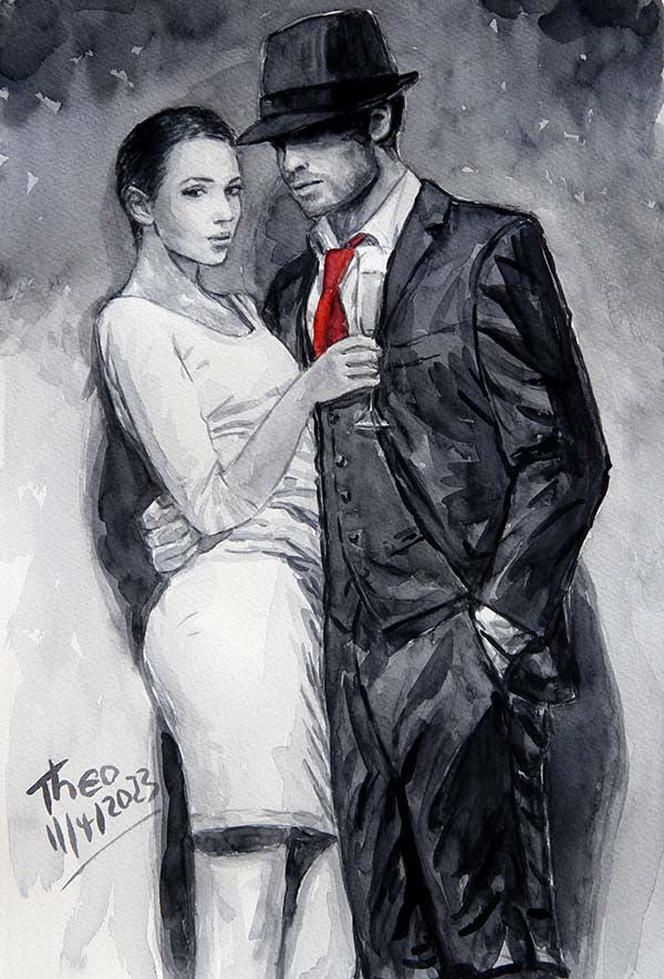 Watercolour painting, Noir Romance